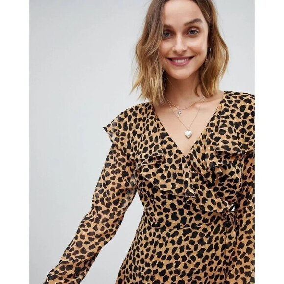 Free People Leopard Print Frenchie Mini Wrap Dress medium - Picture 15 of 16